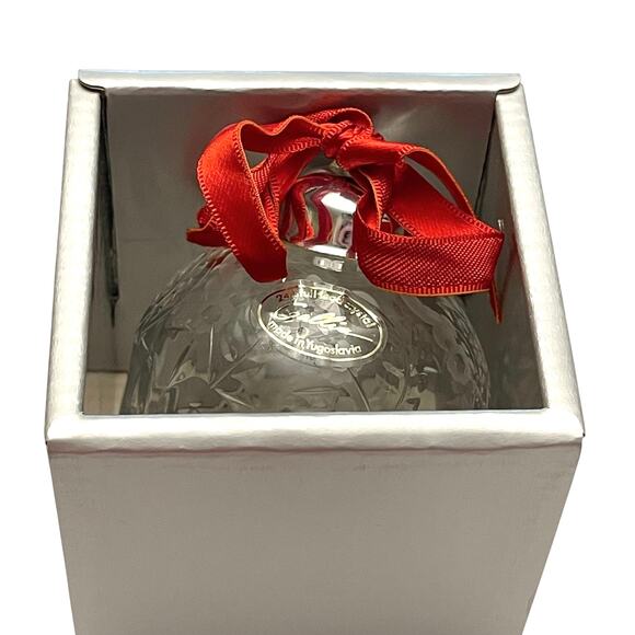 Vintage GALLIA 24% Full Lead Etched CRYSTAL ORNAMENT BALL Handcut YUGOSLAVIA - Picture 5 of 7